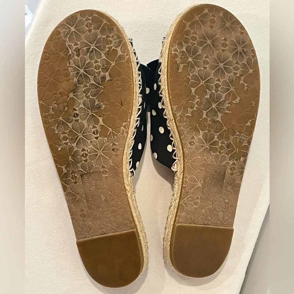Kate Spade Espadrille Slides, Polka Dot Cotton, bows, 7, EUC